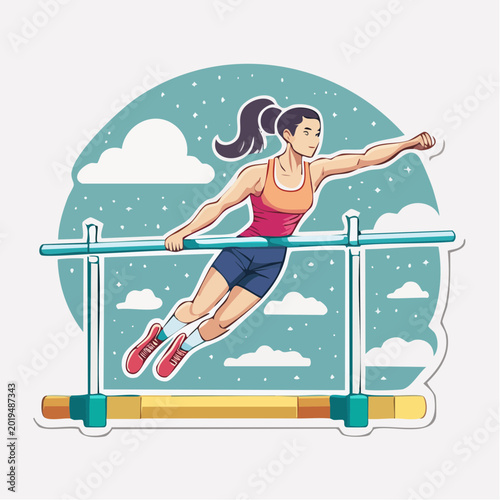 Female Gymnast Performing on Uneven Bars