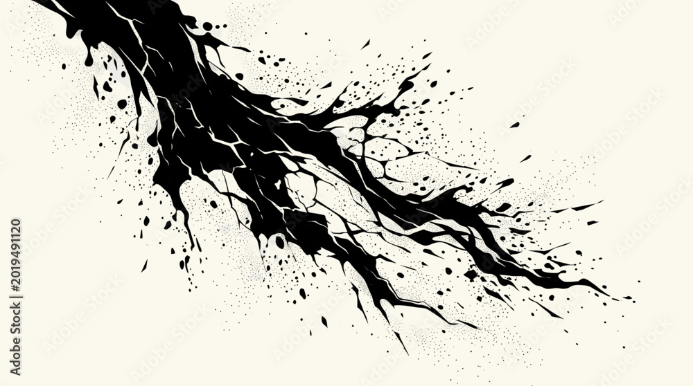 Obraz premium Abstract Ink Splash with Distressed Texture and Scattered Dots