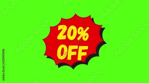 Comic Style Discount Sticker Animation 10 to 50 Percent Off Chroma Key