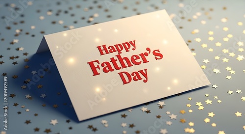 Fathers Day greeting card with glitter on light blue background