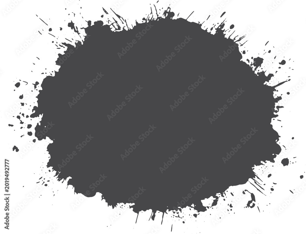 Fototapeta premium Large dark gray ink splatter with rough edges and droplets