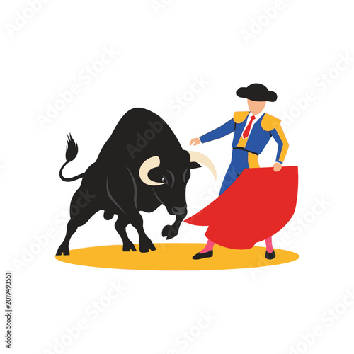 Tableau sur toile Matador confronting a bull in a bullfighting arena, traditional Spanish sport wi