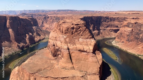 Wide panoramic view of Horseshoe Bend and the Colorado River in Arizona