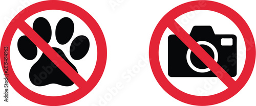 Foto No pets and no photography restriction sign vector illustration set featuring bl