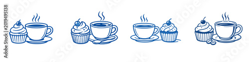 Vector line art of cupcake and coffee. Vector, illustration, minimalist, icon, icon set, line art