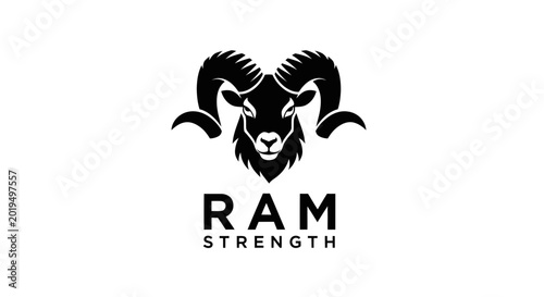 Billede på lærred Ram Strength Logo - Powerful Ram Head Silhouette with Bold Typography