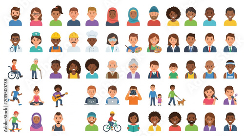 Diverse Group of People Avatars Representing Different Professions and Lifestyles.