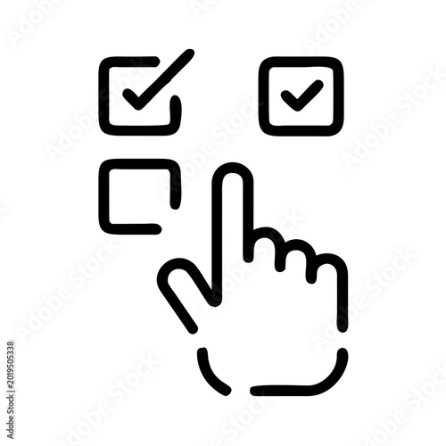 A hand making a selection on a checklist with two items already checked.