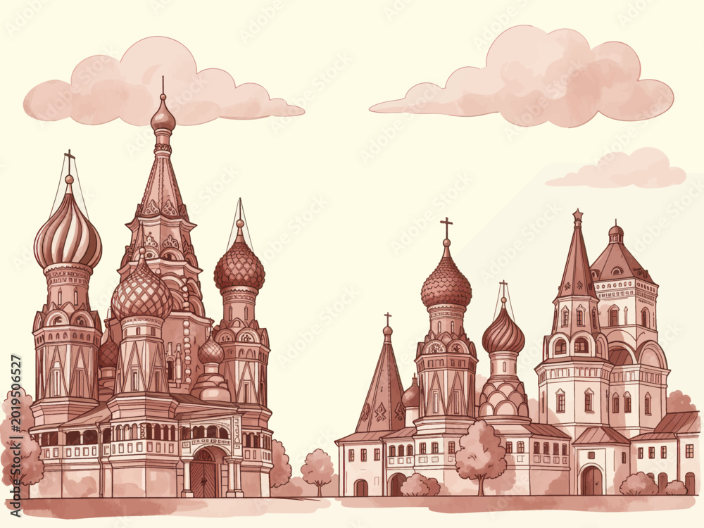 Obraz premium Historic Architecture Skyline Illustration with Intricate Domes and Spires