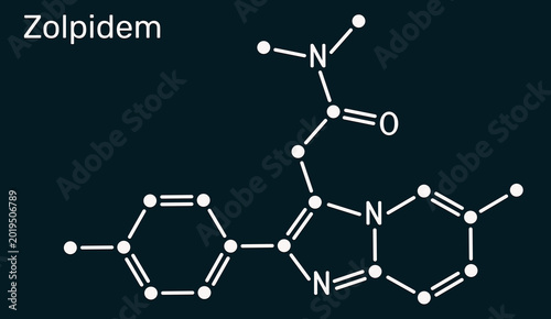 Foto Zolpidem molecule chemical structure, sedative and hypnotic medication for insomnia treatment