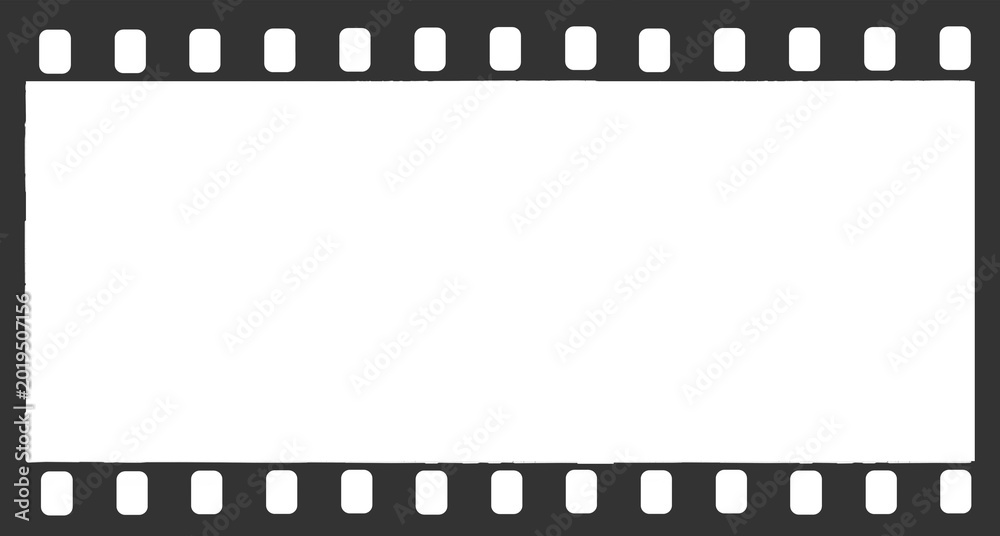 Fototapeta premium Black vintage film strip with transparent background, perforations and subtle scratches