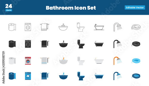 Принти на полотні Bathroom Icon Vector Set for Interior Design Pack