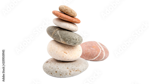 Canvas Print Stack of zen stones or balanced pebbles with realistic smooth texture for medita