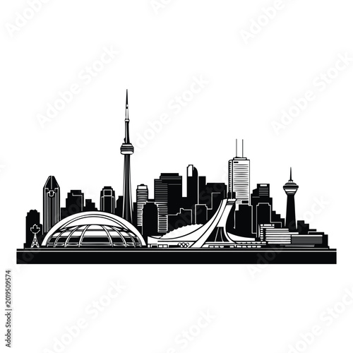 Canada city skyline vector illustration with landmark buildings isolated white backdrop.