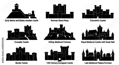 Foto Medieval Castle Silhouettes Collection: Fortresses, Palaces, and Keep Designs fo