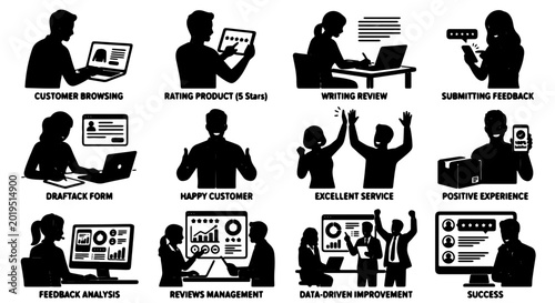 Fotografía Customer Feedback Icons: Rating, Review, Satisfaction, Success, Data Analysis, S