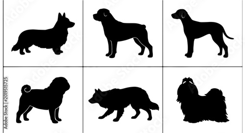 Photos Premium Diverse Dog Breed Silhouettes Collection, Vector Icons for Pet Lovers, C