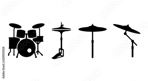 Tableau sur toile Drum Kit Silhouette Vector, Percussion Set Icon, Musical Instrument Graphics, Ro
