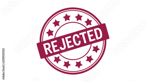 Schilderij op canvas Crimson red rejected stamp with stars and ribbon on transparent background isolated for document approval or denial concept