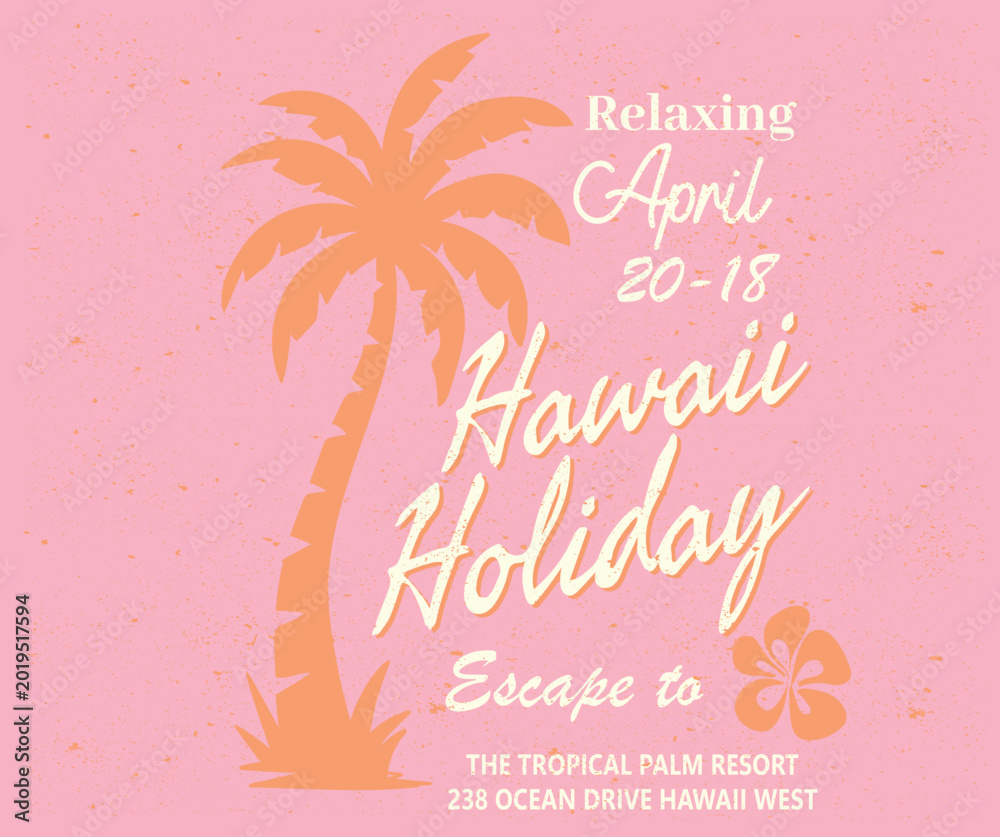 Fototapeta premium Hawaii palm paradise vector graphic design for apparel, stickers, posters, background and others. Club of summer. Tropical beach vibes design. Hawaii surf club.