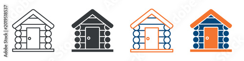 Fotografia Log Cabin Icon Set Multiple Style Collection