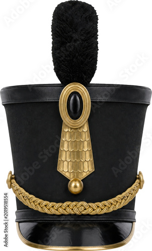 Ceremonial black shako military cap isolated on transparent background