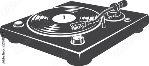 Foto Stylized turntable with vinyl record and stylus