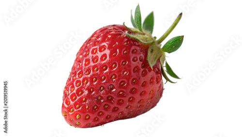 Konstfotografi Single fresh organic red strawberry with a green stem for healthy fruit snack nu