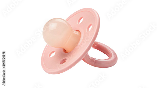 Obraz na płótnie Pink plastic baby pacifier or dummy for infant care and comfortable parenting li