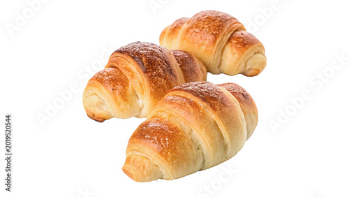 Tableau sur toile Delicious freshly baked French croissants with a golden flaky crust for bakery s