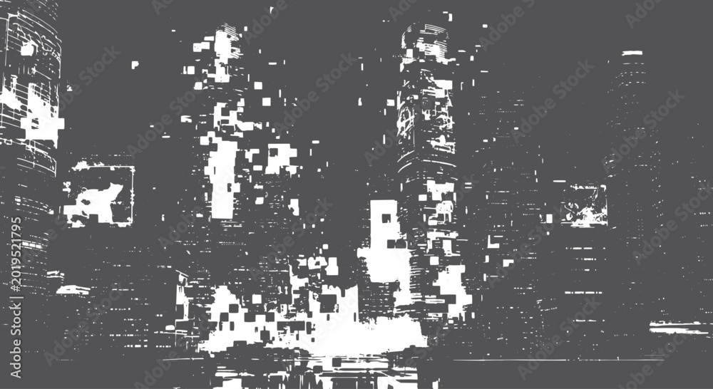 Fototapeta premium Grayscale abstract cityscape with geometric buildings