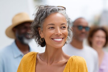 Smiling diverse friends at a juneteenth community celebration outdoors for event banner and background design