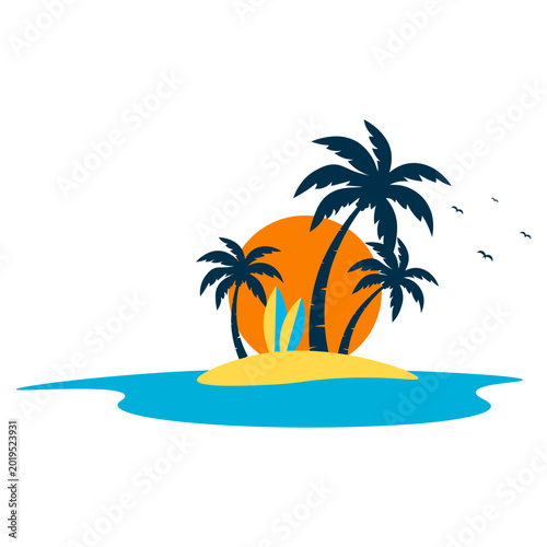 Palm tree sunset beach vector