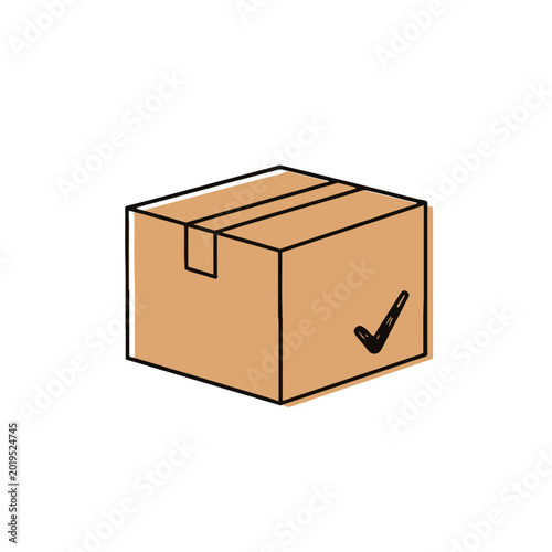 Cardboard Box with Checkmark Symbol - Delivery Confirmation Icon
