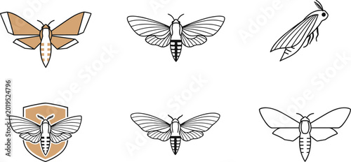 фотографія Minimalist silkworm moth icon set with clean line art outlines flat shapes and s