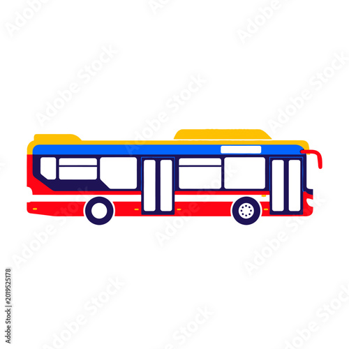 Modern City Bus Illustration - Red, Blue, Yellow Public Transport Vehicle