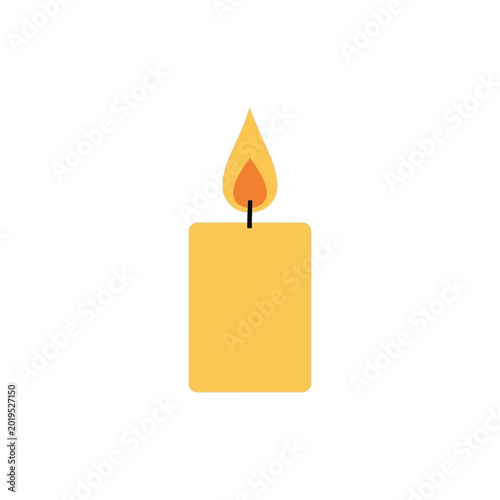 Minimalist Yellow Candle Burning Flame Isolated on White Background