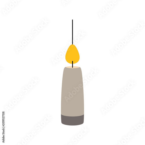 Single Lit Candle With Glowing Flame, Isolated On White Background, Simple Illustration
