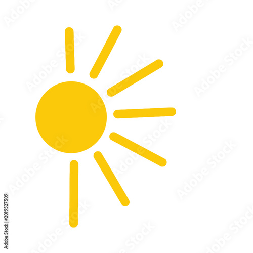 Simple Yellow Sun Icon with Rays on White Background
