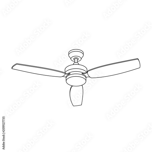 Modern Ceiling Fan Outline Drawing Isolated on White Background