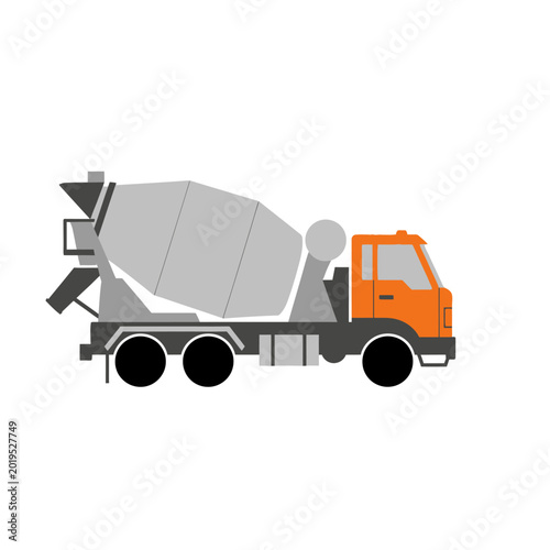 Orange Concrete Mixer Truck Illustration, Construction Vehicle Side View