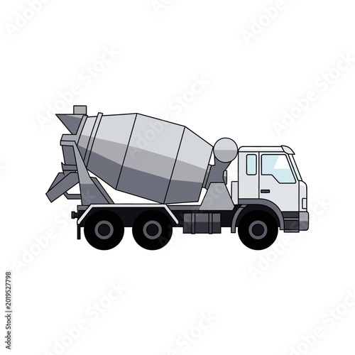 Concrete Mixer Truck Illustration - Construction Vehicle Side View