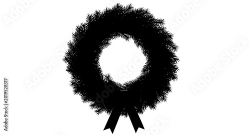 Tableau sur toile Black christmas wreath with ribbon on white background symbolizing mourning and