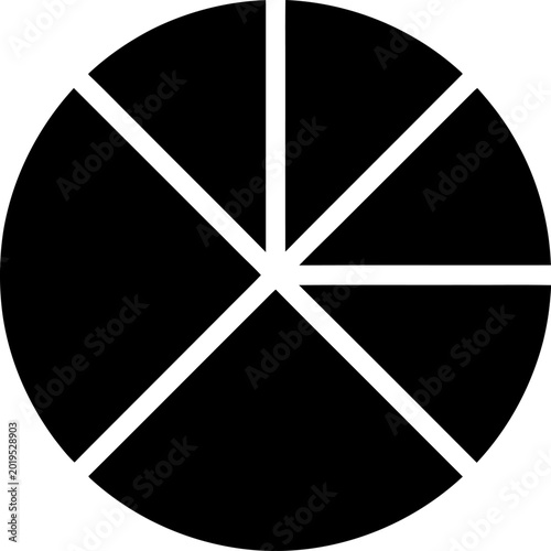 Black circle divided into six equal segments isolated on a plain white background