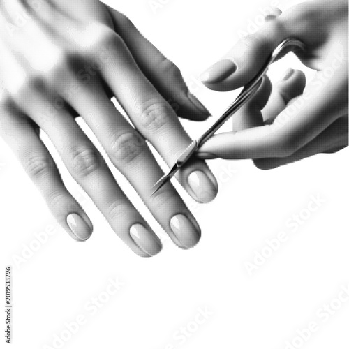 Quadro su tela Manicure process with cuticle nipper isolated on light background