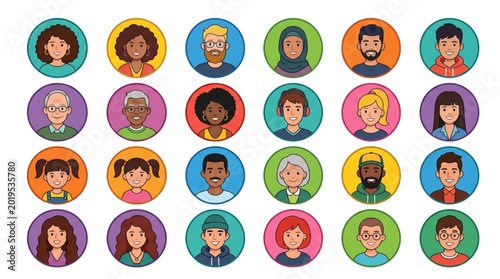Cuadro en lienzo Diverse Group of People Avatars in Circular Frames.