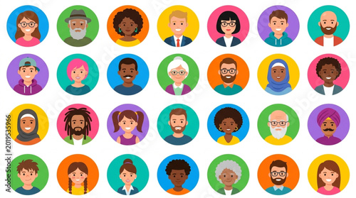 Collection of Diverse People Avatars in Circles.