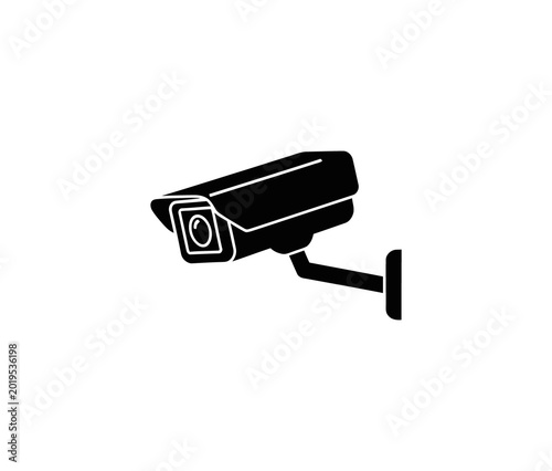 Black silhouette security camera mounted, side view angle, transparent background.