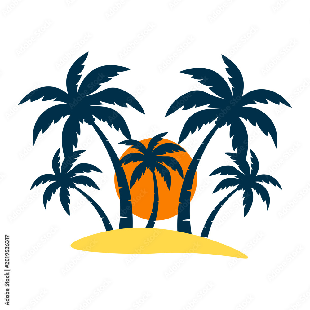 Fototapeta premium Sunset Beach Palm Icon