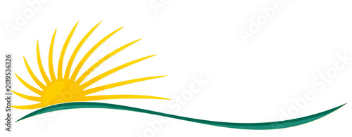 A symbol of dawn sun with blue wave.
